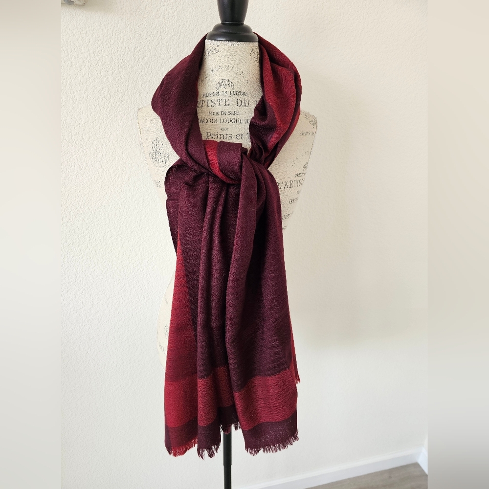 Anne Klein 100% Wool Scarf Burgundy Black Plaid | Soft Woven Winter Wrap Shawl